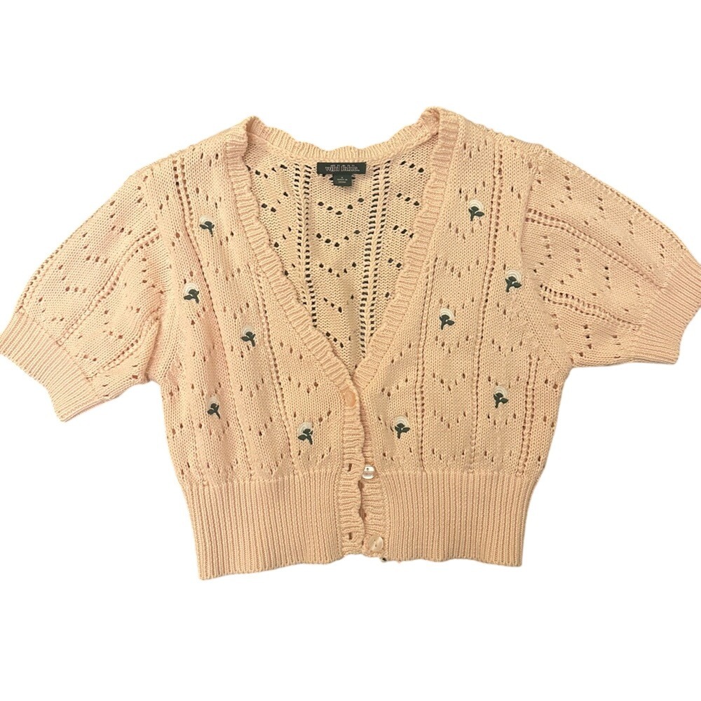Wild Fable‎ Peach Short Sleeve Cardigan embroidered flowers valentines size S